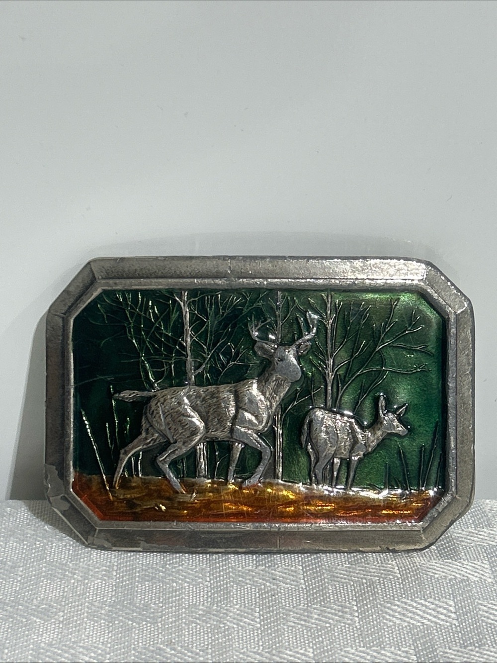 Vintage 1976 Great American Buckle Co.# 520 Deer Themed Belt Buckle " 3.5X2.25".